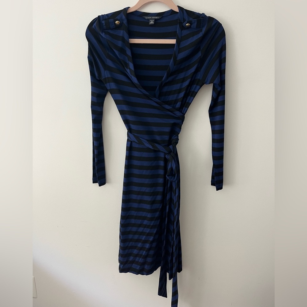 Banana Republic Blue and Black striped wrapped dress